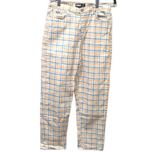 MINGA London Women's Joy Check Plaid Pastel High Waist Denim Mom Jeans (30)